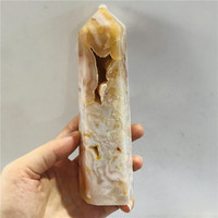 Vente en gros : Pointe de baguette en géode de cristal d'agate florale sculptée à la main, de haute qualité, avec pierres précieuses, pour la décoration et la pratique du Reiki