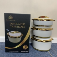 Ensemble de 3 casseroles isothermes peu encombrantes de 1,5 L, 2 L et 2,5 L avec bouton doré incurvé, plat de service thermique pour le Ramadan, l'iftar et la restauration africaine