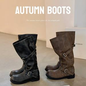 Nouvelles <span class=keywords><strong>Bottes</strong></span> Mi-Mollet Femme Style Automne/Hiver à Talon Carré et Plateforme, Bout Rond, Manchette en Caoutchouc, <span class=keywords><strong>Bottes</strong></span> Chevalier à Tige Large - Product Image 1