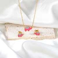Ensembles Bijoux pour Enfants Personnalisés, Collier et Boucles d'Oreilles Plaqué Or, Éléphant Bébé Émail Coloré Mignon, Acier Inoxydable