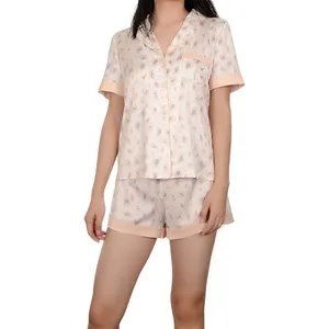 GUIXUI Women's Short Sleeve Sleepwear Button Down Satin 2 Piece Pajama Set