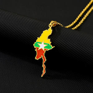 Colgante de acero de titanio de Color dorado, collar de mapa de país con Birmania con joyería de esmalte de goteo de aceite para regalo - Product Image 1