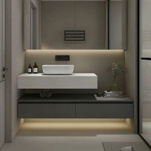Modern American Simplicity <b>Light</b> Luxury Customized Design Wood Floating Bathroom <b>Vanity</b> with Smart <b>Mirror</b> - Product Image 5