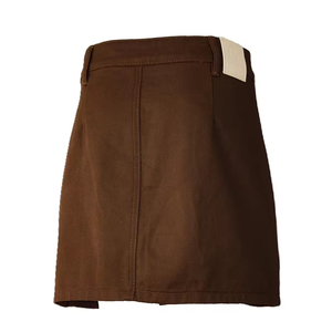 <span class=keywords><strong>Jupe</strong></span> en jean décontractée coupe droite pour <span class=keywords><strong>femme</strong></span>, <span class=keywords><strong>taille</strong></span> <span class=keywords><strong>haute</strong></span>, marron, courte, style rétro, mini, boutonnée sur le devant, unie, délavée claire, pour l'été et les fêtes - Product Image 3