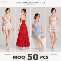 Robe mini blanche florale à licou pour femme, à volants superposés, coupe évasée, pour soirée et vacances d'été, personnalisable OEM, marque privée