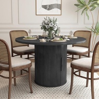 Table de cuisine moderne de 47 pouces avec étagère de rangement à 2 niveaux, table à manger ronde en bois avec porte coulissante pour 4 personnes