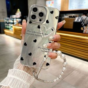 Per <span class=keywords><strong>iphone</strong></span> 11 12 13 14 15 16 Pro MAX IMD a pois custodia per telefono Love Heart Camlet <span class=keywords><strong>con</strong></span> perla amore cuore e perla bracciale - Product Image 2