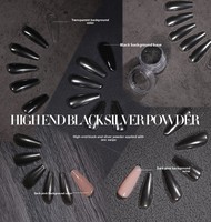Poudre à ongles effet miroir chromé noir avec finition métallique haute brillance, formule longue durée pour un excellent nail art