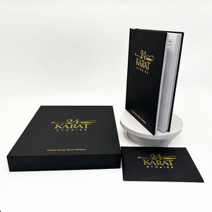 Diario de papelería A5 personalizado al por mayor con juego de bolígrafos Logotipo de lámina dorada embalaje de regalo de cartón caja rígida de papel Negro Cuaderno de diario - Product Image 1