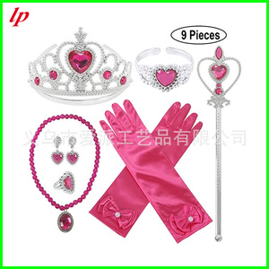Princess Costume Accessories Set With Crown Wand Necklace Ring Earrings Gloves Bracelet 9 Pieces For Kids Dress Up Play - Product Image 3