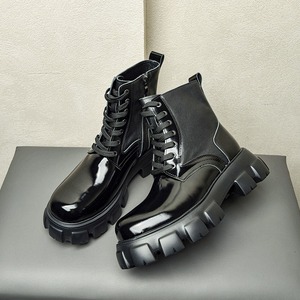 High-end genuine leather motorcycle <b>boots</b> for men <b>platform</b> thick-soled high-top height-increasing men's <b>boots</b> pure cowhide - Product Image 2