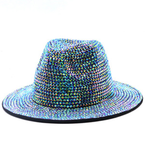 Chapeaux Fedora pour femmes à la mode feutre brillant Performance strass Jazz <span class=keywords><strong>chapeau</strong></span> <span class=keywords><strong>Borsalino</strong></span> Panama <span class=keywords><strong>chapeau</strong></span> Trilby pour les fêtes en plein air - Product Image 2