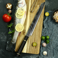 Karya Besar 34 Lapisan Bevel Tunggal 10Cr15CoMoV Damaskus Baja Dapur Honyaki Sushi Filleting Sashimi Salmon Pisau Jepang