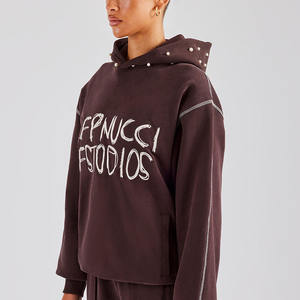 <span class=keywords><strong>Felpa</strong></span> con <span class=keywords><strong>cappuccio</strong></span> da <span class=keywords><strong>donna</strong></span> personalizzata con ricami firmati e perle in maglia stile Casual per il Logo frontale con <span class=keywords><strong>cappuccio</strong></span> della stagione autunnale - Product Image 2