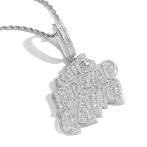 จี้สร้อยคอแบบฮิปฮอป JUXIN ประดับเพชร CZ ทรงบาแก็ตต์ ตัวอักษร BREAD GANG สั่งทำได้ - Product Image 2