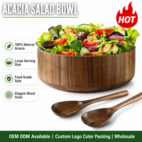 Premium acaciahouten saladekomset met grote serveerlepel en -vork, handgemaakt van natuurlijk hout, geschikt voor fruit en pasta, voor de keuken