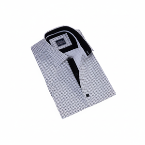 Chemise à Manches Courtes Coupe Slim Respirante à Carreaux Blanc et Noir - Product Image 2