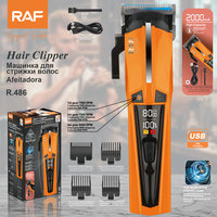 Mesin Cukur Rambut Profesional RAF R.486 dengan Motor Magnetik Kuat, Pengisian Daya Tipe C, Kabel 1M, 5W, Oranye, Set Perlengkapan