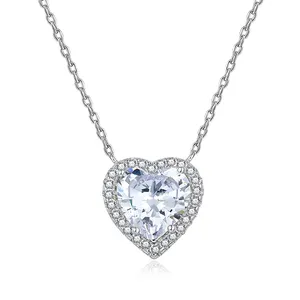 Fashion Love Heart Necklace 925 Silver Jewelry Cubic Zirconia Heart Pendant Necklace