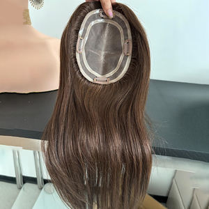 Fábrica Atacado Handmade Europeu Cabelo 5x6 ''Mono Topper Morena Quente Natural Virgem Peruca de Cabelo Humano 10-20 Polegada 150% Densidade - Product Image 3