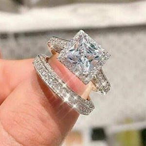 Bague en diamant F1618, coupe princesse, diamant naturel, bague de fiançailles pour femme, style classique, bijoux - Product Image 1