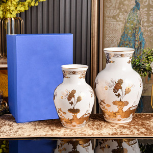 Luxury Golden Floral Ceramic Dinnerware <b>Set</b> Gold Rim Porcelain Plates Bowls Cups Teapot and Vases for Elegant Dining and Decor - Product Image 6
