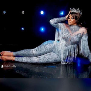 Summer Club Wear Fashion Luxury Long Sleeve Summer Playsuit Glitter Crystal Fringe Bodysuit Women For Celebrity Party - Product Image 1