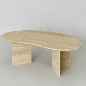 Mesa de Centro de Piedra Natural Beige Pulida de Estilo Nórdico Moderno, Mesa de Café de Travertino - Product Image 2