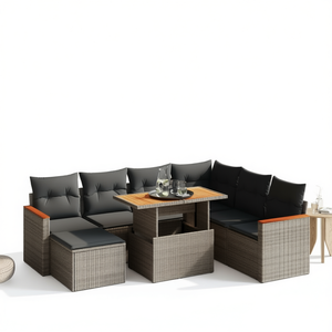 Juego de Sofás de Jardín de Ratán Gris de 8 Piezas con Reposabrazos Ajustables, Muebles de Exterior de Diseño Contemporáneo - Product Image 1