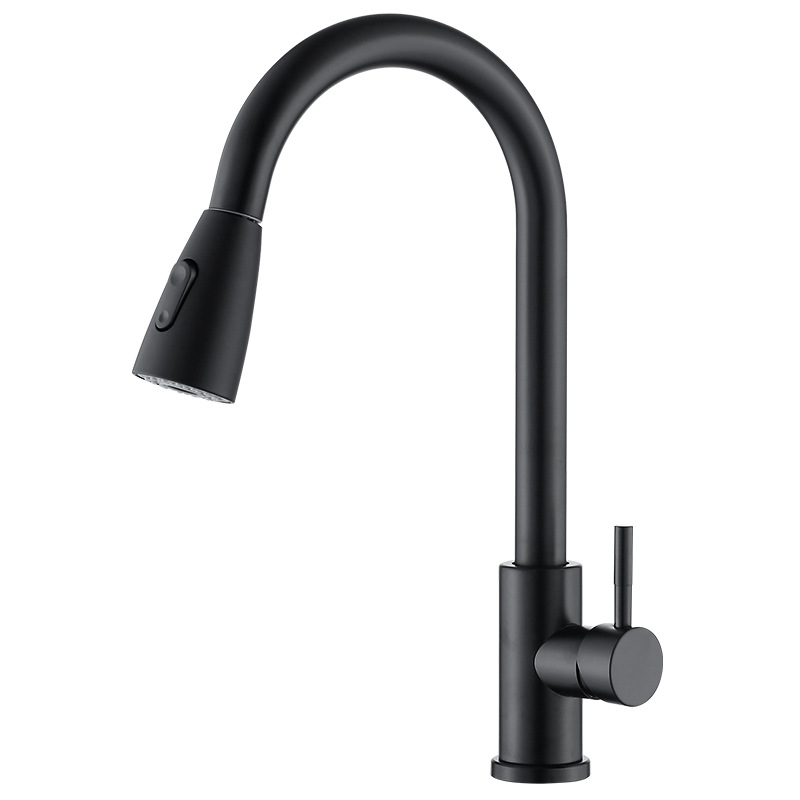 China Fabrikant Dual Mode Outlet Water Sus 304 Enkele Handgreep Pull Down Zwart Warm En Koud Water Wastafel Keuken Tap