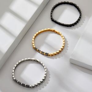 Bracelet chaîne en acier inoxydable pour femme, style loisirs, avec plaque en céramique incurvée, accessoires de bijouterie - Product Image 3