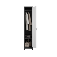 Casier à une porte en métal noir et blanc contrastant, armoire de rangement moderne pour bureau, école, salle de sport et vestiaires du personnel