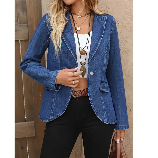 New Cross-Border Fashion Blazer Women's Plus-Size Denim Jacket Elegant Top Quick Dry Nylon/Cotton Spring Season Regular Fit