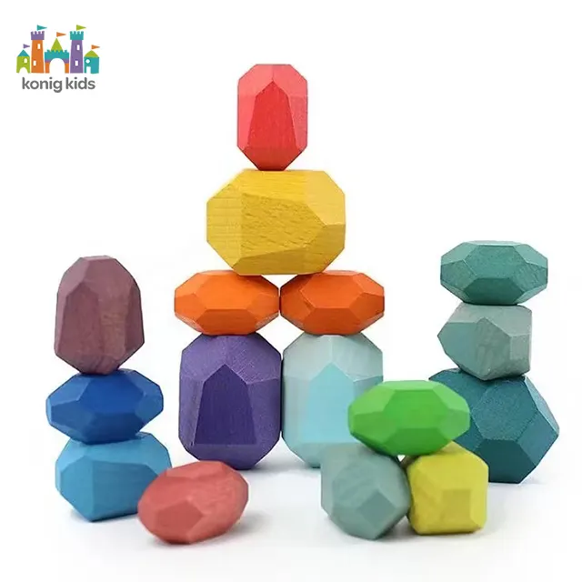 Konig-piedras de equilibrio de madera para niños, juguete educativo de apilamiento, arcoíris de madera, 11 Uds.