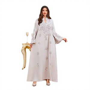 Zaynab Women's Modest Muslim <b>Eid</b> Abaya <b>Dress</b> Custom Made <b>Long</b> Sleeve Kimono Floral Pattern Breathable Polyester Arabic Design - Product Image 3