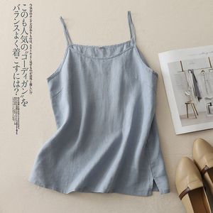 Summer Lightweight Cotton Linen Camisole With Slits Literary Style Women's Sleeveless Top Retro Simple Design - Product Image 4