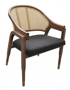 Chaise de salle à manger en rotin et bois de frêne moderne du milieu du siècle avec siège rembourré pour salle à manger de restaurant ou d'hôtel - Product Image 2