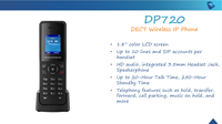 Système téléphonique IP DECT Grandstream DP720 avec station de base mains libres DP750, VoIP sans fil, prise en charge PoE et GSM