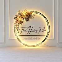 Enseigne Murale Ronde en Acrylique Rétroéclairée par LED Personnalisée avec Logo Métallique Floral 3D Lumineux pour Spa, Salon, Réception – Vente en Gros OEM