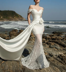 <span class=keywords><strong>Robe</strong></span> de mariée bohème personnalisée de haute qualité, épaules dénudées, décolleté cœur, dentelle chapelle, élégante, bordure en cire, <span class=keywords><strong>sirène</strong></span>/trompette - Product Image 4