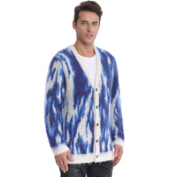 LOGO personnalisé fourrure Mohair pull hommes mode à manches longues tricots hiver tricoté chaud manteau floue hommes Mohair Cardigan pull
