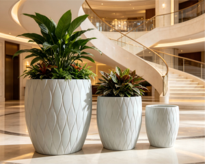 White Fiber <b>Clay</b> Flower <b>Pot</b> Textured Modern Planter Lightweight Drainage Hole Floor Standing Garden Home Decor - Product Image 4