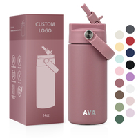 Bouteille d'eau isotherme en acier inoxydable de 14 oz pour enfants, sans BPA, avec revêtement céramique anti-corrosion, pour le sport et les voyages, avec paille – Vente en gros