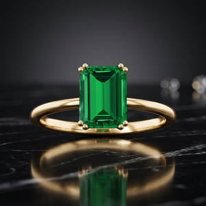 Anillo Solitario de Lujo con Gema Verde Corte Esmeralda para Mujer en Oro de 10K, 14K, 18K y Plata de Ley 925, 935, Estilo Minimalista para Compromiso - Product Image 1