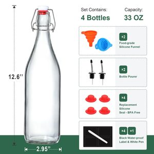 Botellas de vidrio con tapa abatible y tapones herméticos para fermentación, kombucha, hidromiel, vinagre, cerveza, kefir - Product Image 2