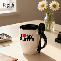 Mug en céramique 12oz avec cuillère, ensemble personnalisable par sublimation, tasse enduite pour fête, école, cadeau, vente en gros Topjlh