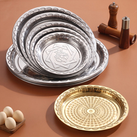 Assiette Ronde Commerciale Moderne en Acier Inoxydable Doré, Poli Miroir, Bord Gaufré, Durable, 55 cm, pour Restaurants, Hôtels, Maison