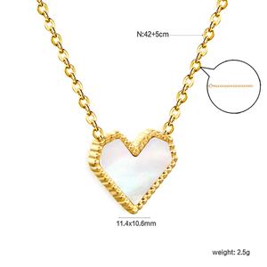 Collier Cœur en Acier Inoxydable Plaqué Or 18K pour Femme, Bijou Fantaisie Étanche avec Breloque Coquillage Noir et Blanc - Product Image 2