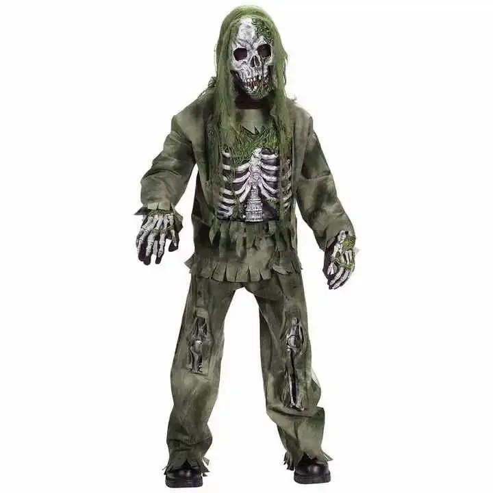 Costume generale verde grezzo costume da gioco teschio fantasma costume da spettacolo cadavere di Halloween