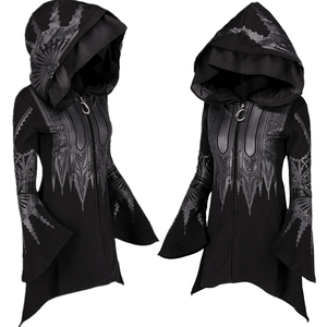 2026 Vintage Autumn Winter Gothic Women's Dark Black Punk Style Long Hooded Printed Hoodie TV Movie <b>Costumes</b> Customized In-Stock - Product Image 4
